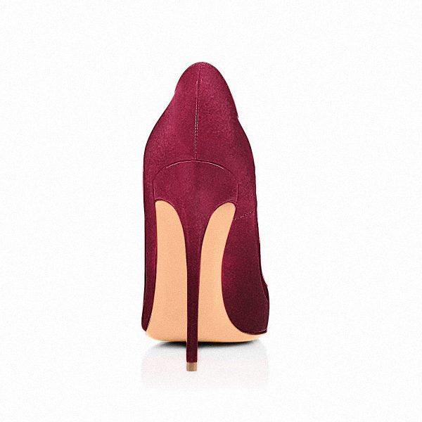 8cm 10cm 12cm Burgundy Pointed Toe Pumps Classic Suede Stilettos - Image 3