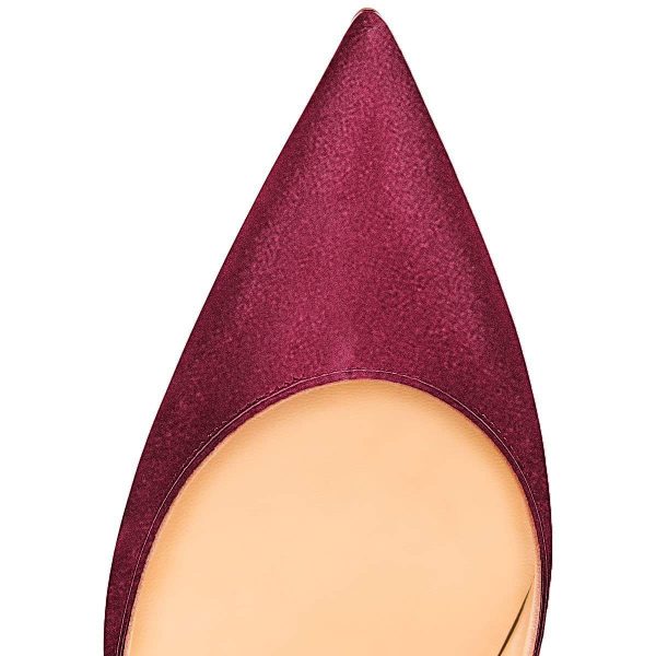 8cm 10cm 12cm Burgundy Pointed Toe Pumps Classic Suede Stilettos - Image 4