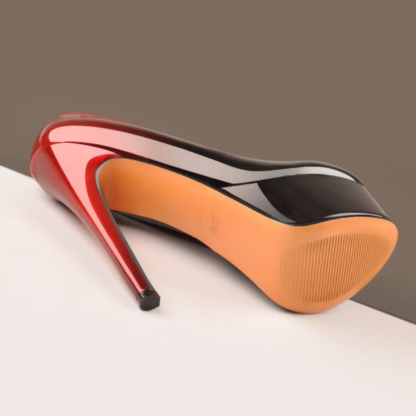 Black Red Gradient Patent Leather Platform High Heels - Image 4