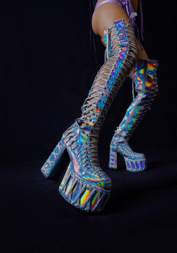 Rude Awakening Thigh High Boots - Holographic - Image 7