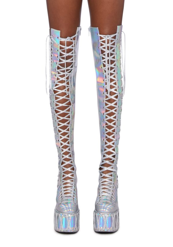 Rude Awakening Thigh High Boots - Holographic - Image 5