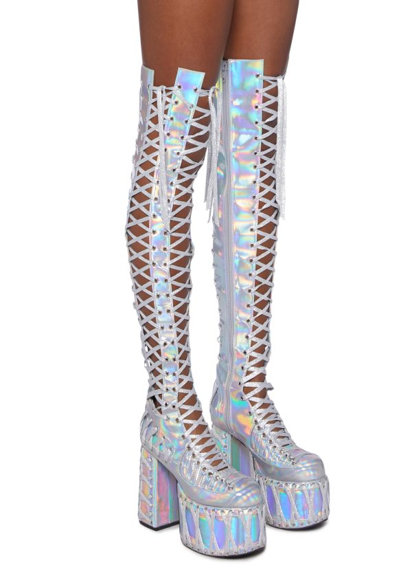 Rude Awakening Thigh High Boots - Holographic - Image 3