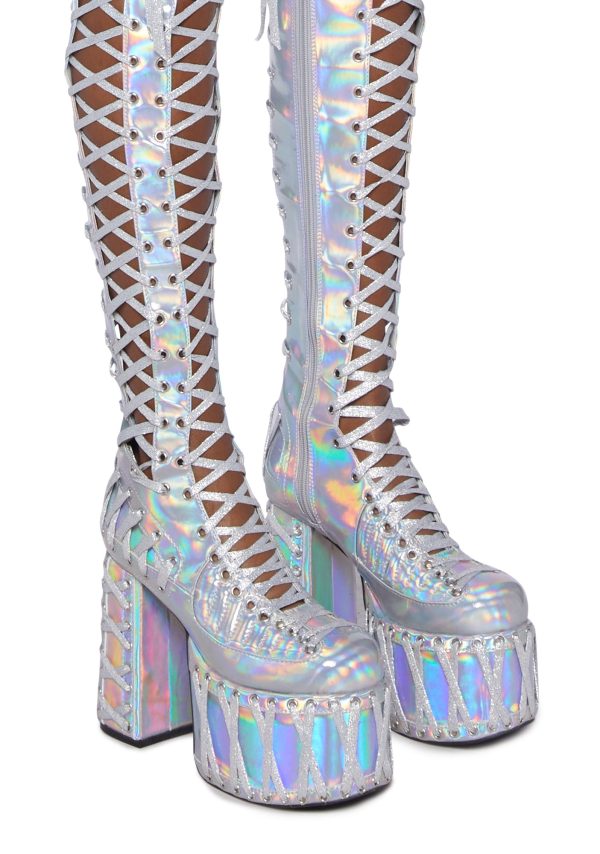 Rude Awakening Thigh High Boots - Holographic - Image 2