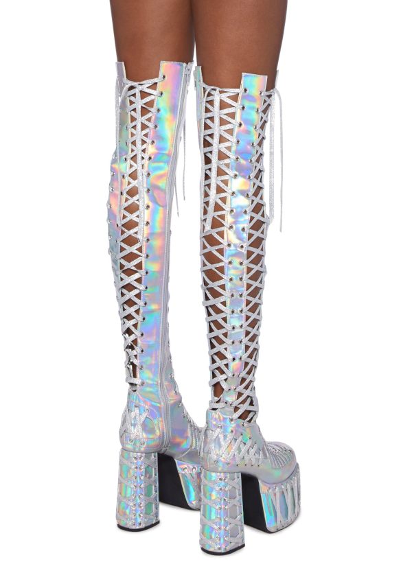 Rude Awakening Thigh High Boots - Holographic - Image 4