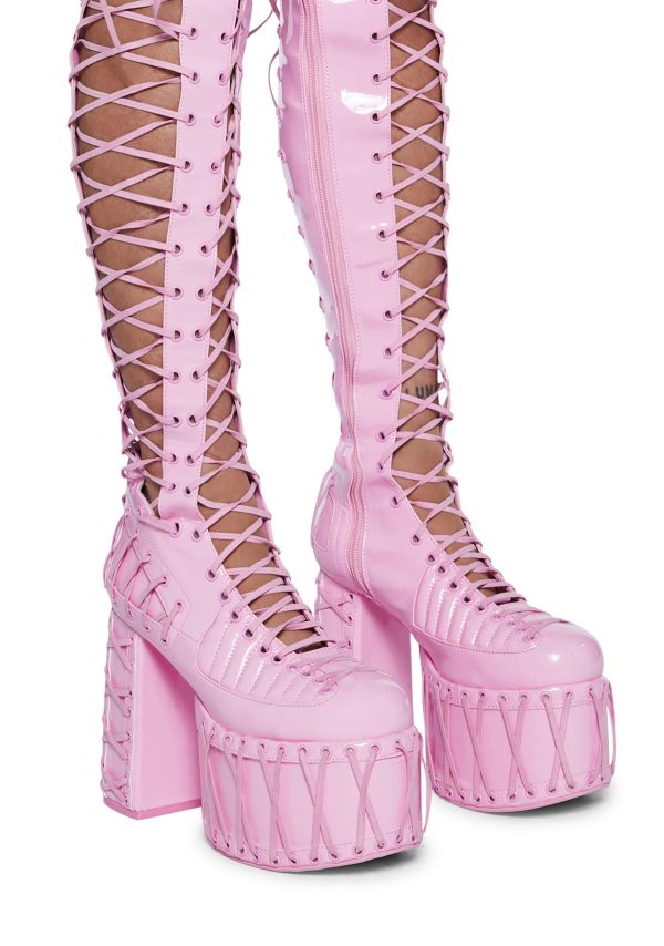 Rude Awakening Thigh High Boots -  Pink - Image 2