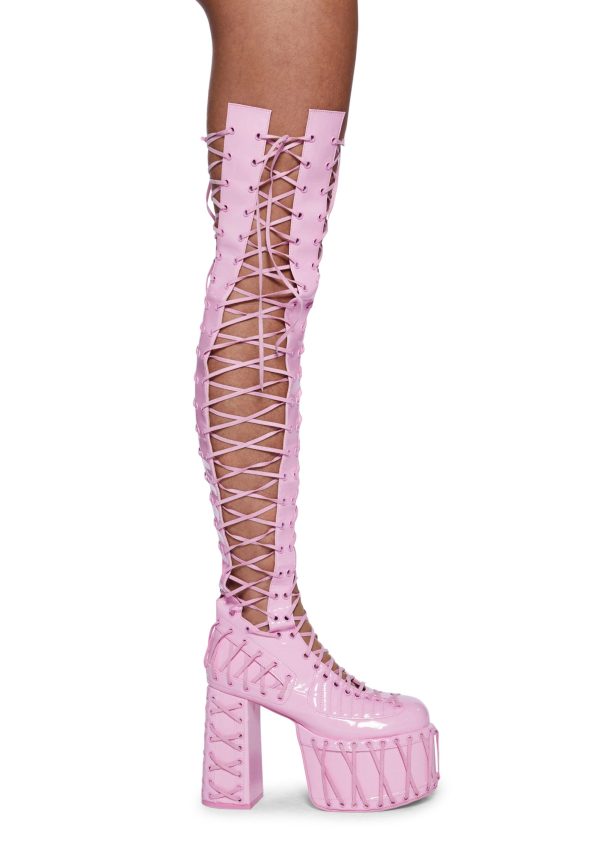 Rude Awakening Thigh High Boots -  Pink