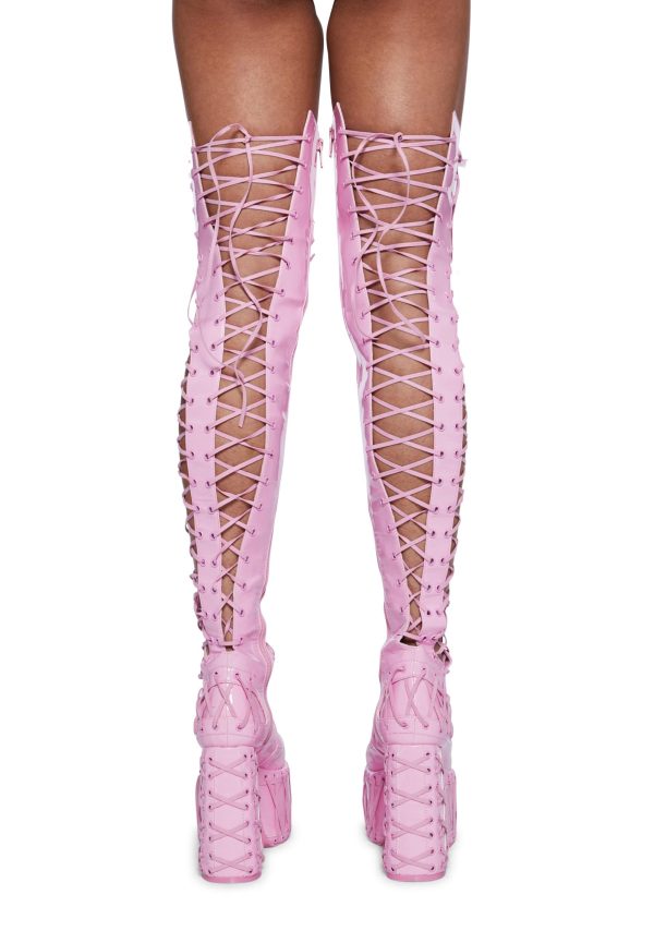Rude Awakening Thigh High Boots -  Pink - Image 4