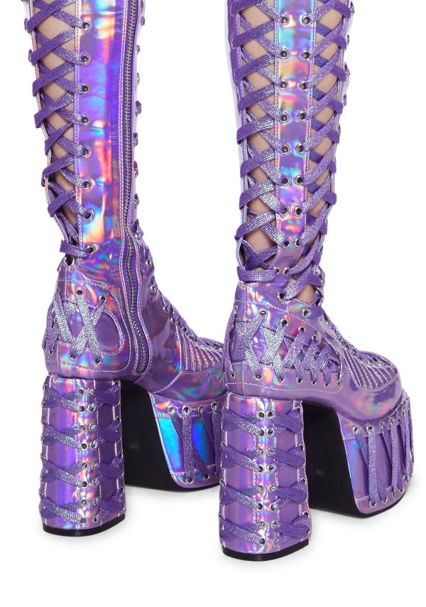 Rude Awakening Thigh High Boots -  Purple Holographic - Image 3