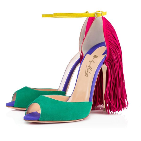 Fringe Decoration Peep Toe High Heel Sandals - Image 2
