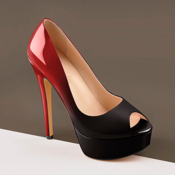 Red Black Peep Toe Platform Stiletto High Heel Pumps - Image 5