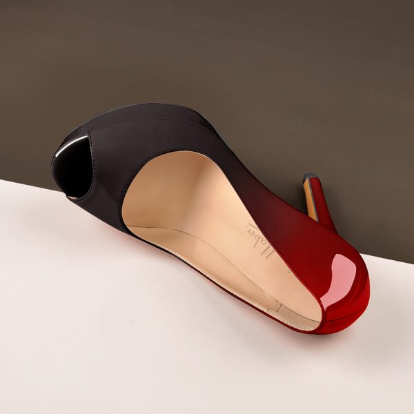 Red Black Peep Toe Platform Stiletto High Heel Pumps - Image 6