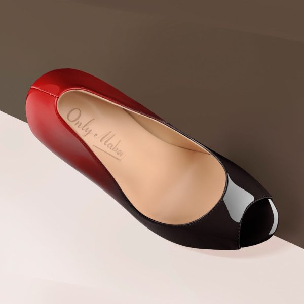 Red Black Peep Toe Platform Stiletto High Heel Pumps - Image 7